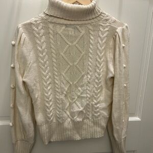 BCBG Max Azria - Women's Cream Cable Knit Turtleneck Sweater
